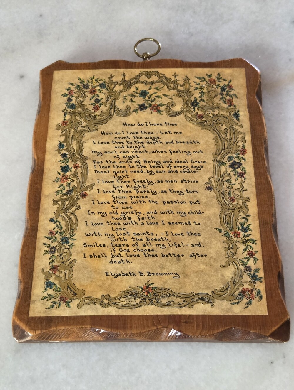 Framed Vintage Floral Poem Plaque - Cream & Brown